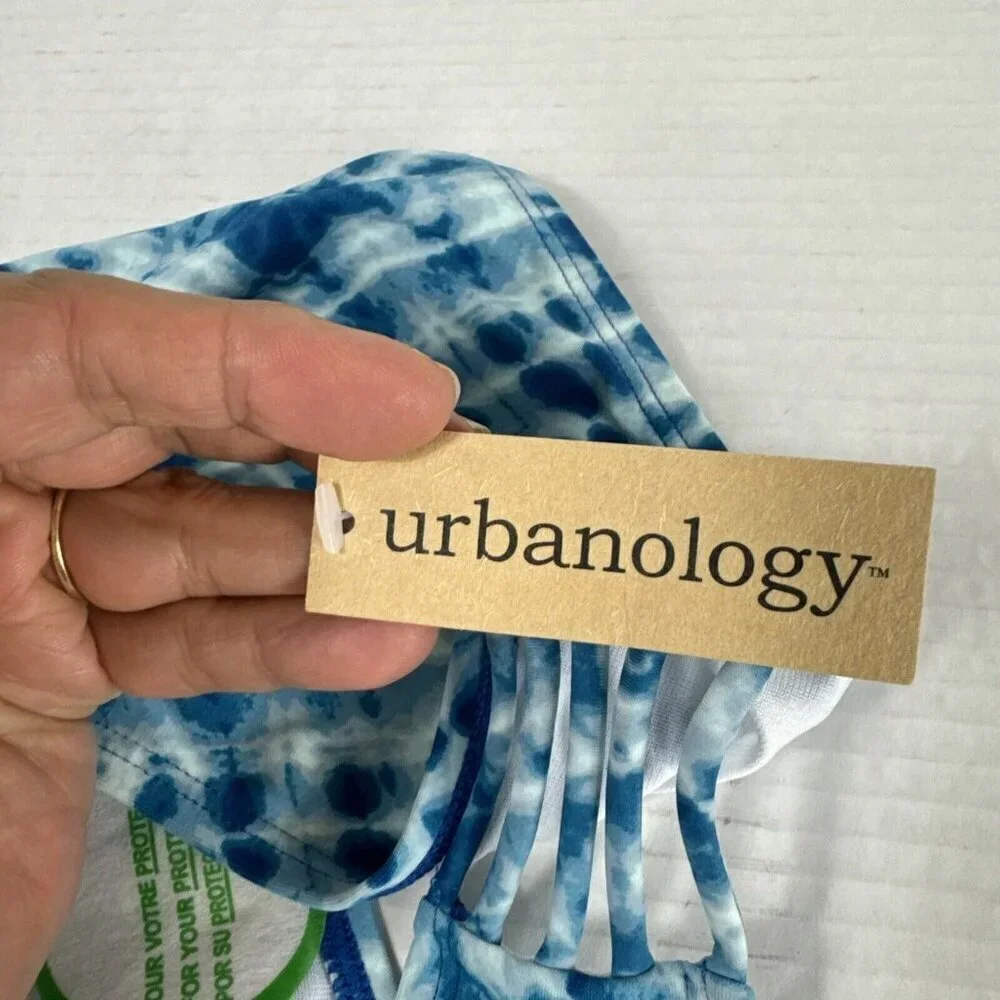 Urbanology Women's L Strappy Side Bikini Swim Bottom Blue White‎ NWT